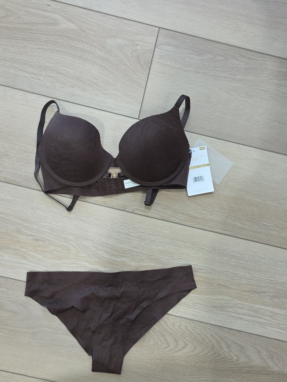 Adrienne Vittadini Brown Underwire Padded Push Up Bra and Bikini Brief Set